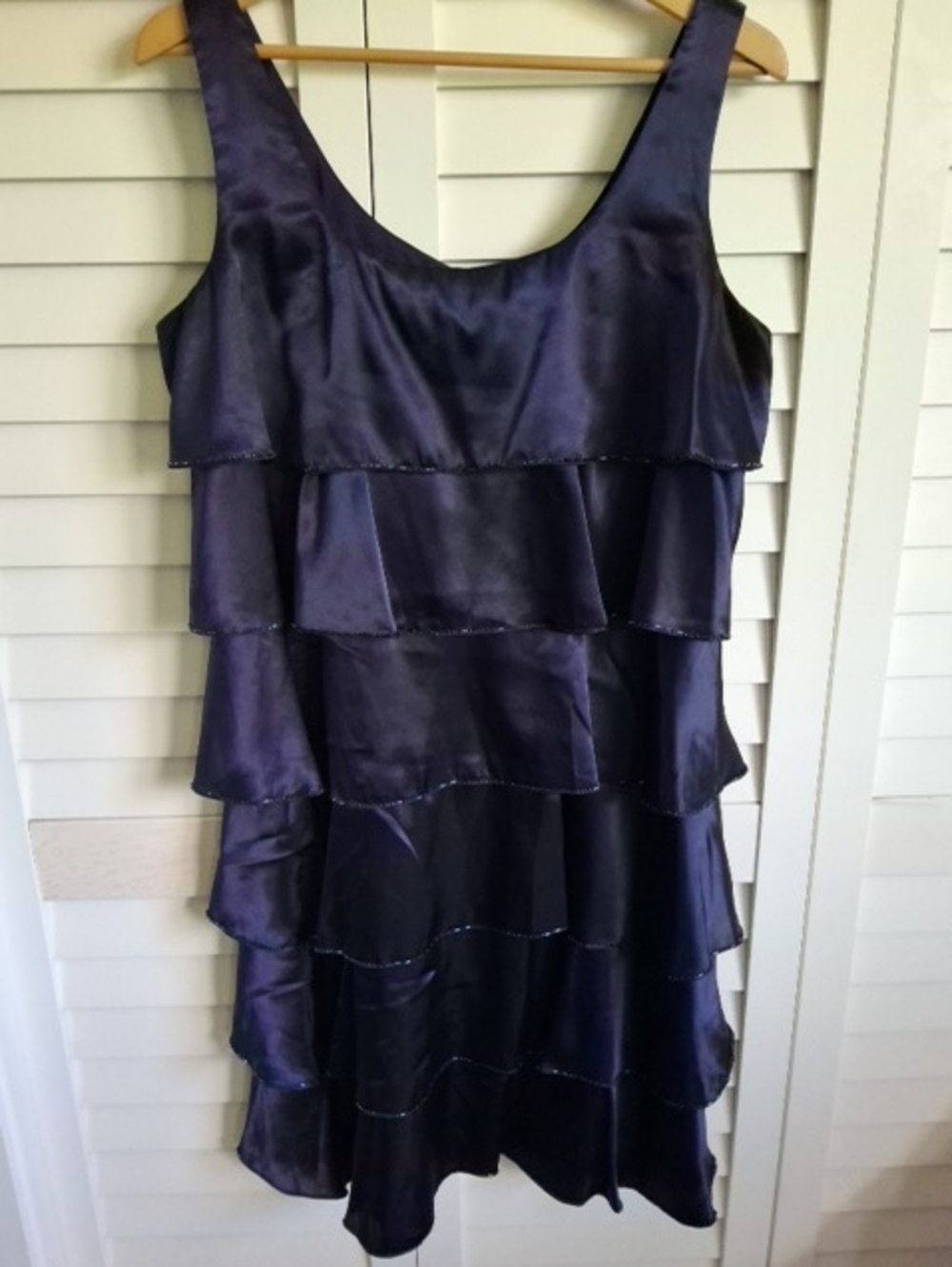 Patra Navy Satin Tiered Midi Dress